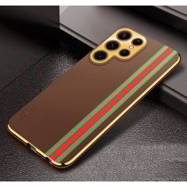 Vaku ® Samsung Galaxy S24 Ultra Felix Line Leather Pattern Gold Electroplated Soft TPU Back Cover