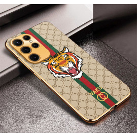 Vaku ® Samsung Galaxy S23 Ultra Lynx Leather Stitched Gold Electroplated Soft TPU Back Cover Case