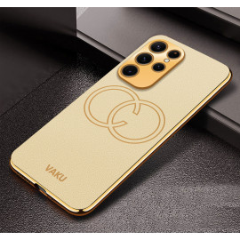 Vaku ® Samsung Galaxy S22 Ultra Skylar Leather Pattern Gold Electroplated Soft TPU Back Cover