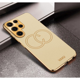 Vaku ® Samsung Galaxy S24 Ultra Skylar Leather Pattern Gold Electroplated Soft TPU Back Cover