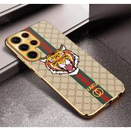 Vaku ® Samsung Galaxy S24 Ultra Lynx Leather Pattern Gold Electroplated Soft TPU Back Cover