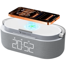 Vaku Luxos ® 3-in-1 Synostation Bluetooth Speaker 15W Wireless Charger for iPhone | 360° Surround Sound, FM Radio, Alarm, RGB Light