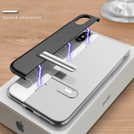 Vaku ® Apple iPhone X / XS Iron-Man Series Auto-Fit Magnetic Technology Strong & Light Metallic Aluminum Case with Inbuilt Kickstand + Tempered Glass Back Cover