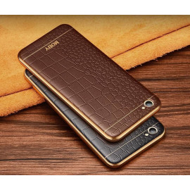 VAKU ® VIVO V5 / V5S European Leather Stitched Gold Electroplated Soft TPU Back Cover