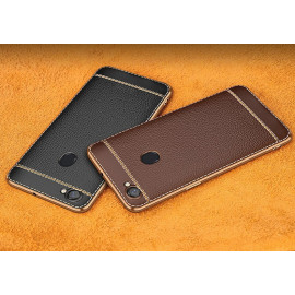 Vaku ® Oppo F5 Leather Stitched Gold Electroplated Soft TPU Back Cover