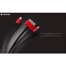 Joyroom ® 3-in-1 Multiple Connector Apple/Android/4th Gen iPhone Flat-thin Copper 18cm Charging / Data Cable