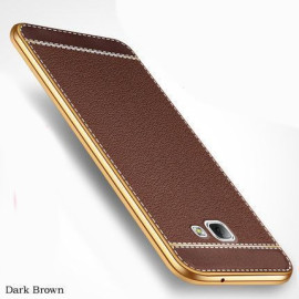 VAKU ® Samsung J7 Prime Leather Stitched Gold Electroplated Soft TPU Back Cover