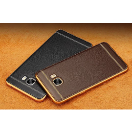 Vaku ® Samsung Galaxy C7 Pro Leather Stitched Gold Electroplated Soft TPU Back Cover