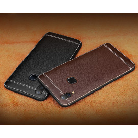 Vaku ® Vivo V9 Leather Stitched Gold Electroplated Soft TPU Back Cover