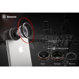Baseus ® Super Clear 3-in-1 Mini Lens Pro Kit with Wide Angle + Fish Eye + Macro Lens + Carry Bag + Clip Phone attachment Lens Kit Black