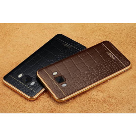 VAKU ® Samsung J7 (2016) European Leather Stitched Gold Electroplated Soft TPU Back Cover