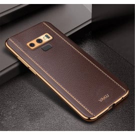 Vaku ® Samsung Galaxy Note 9 Vertical Leather Stitched Gold Electroplated Soft TPU Back Cover
