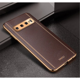 Vaku ® Samsung Galaxy S10 Vertical Leather Stitched Gold Electroplated Soft TPU Back Cover