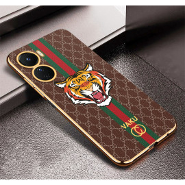 Vaku ® Vivo Y16 Lynx Designer Leather Pattern Gold Electroplated Soft TPU Back Cover Case