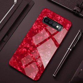 VAKU ® Samsung Galaxy S10 Glossy Marble with 9H hardness tempered glass overlay Back Cover