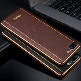 Vaku ® OnePlus 5 Vertical Leather Stitched Gold Electroplated Soft TPU Back Cover