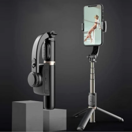 Vaku ®  3-in-1 Gimbal One Axis Stabilizer Selfie Stick Tripod Wireless Aluminum Alloy Foldable Selfie for Vlog Smartphone - Black