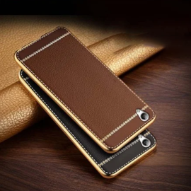 VAKU ® VIVO Y51 L Leather Stitched Gold Electroplated Soft TPU Back Cover