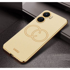Vaku ® Vivo Y16 Skylar Leather Pattern Gold Electroplated Soft TPU Back Cover