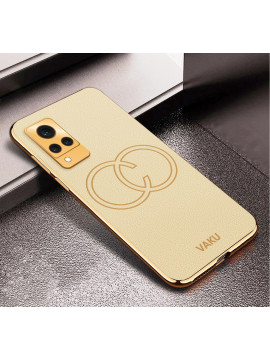 Vaku ® Vivo V21 5G Skylar Leather Finish Gold Electroplated Soft TPU Back Cover