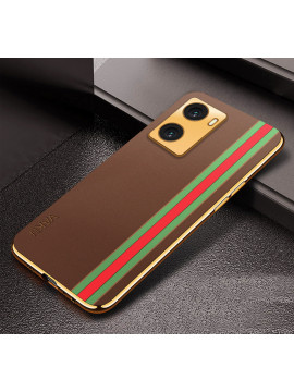 Vaku ® Oppo A57 4G Felix Line Leather Stitched Gold Electroplated Soft TPU Back Cover Case