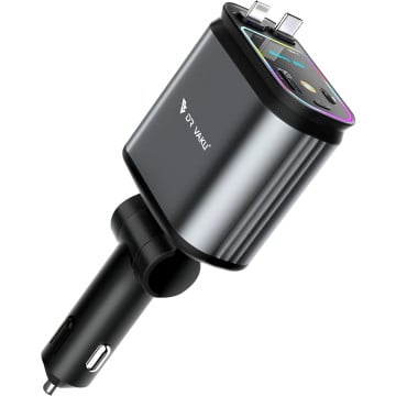 DR VAKU® 4 in 1 Car Charger 66W Dual USB Port with 31.5-Inch Retractable Cables Car Mobile Laptop Adapter for iPhone 16/15/14/13 etc, Samsung All Series, Tablets, & Android Smartphones