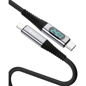 Vaku Luxos® CRUZE 1M 240W USB4 / Thunderbolt 4 Type C to Type C Data Cable with Intelligent Power Display, 40Gbps High-Speed Data Transfer, Upto 8K@60Hz Type C Monitor Compatible with iPhone 16, 15, Galaxy S25, S24, S23, Tablet, Laptop, eGPU