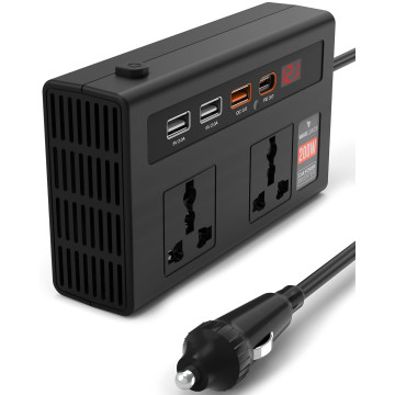 DR VAKU® VoltDrive Pro 7in1 200 Watt Car Laptop Charger Fast Charging/Car Power Inverter Portable,12V DC to 220V AC Socket Converter (2X 3Pin Plug, 3X USB, 1x 30W PD) for Laptop, Mobile & Others