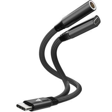 Vaku Luxos® DigiCoder 2in1 Type C to 3.5 mm Jack + USB C Charging & Digital Audio 24-bit DAC 3.5mm Connector Aux Cable, Headphone, Earphone Converter Splitter for Samsung, Oneplus, iPhone