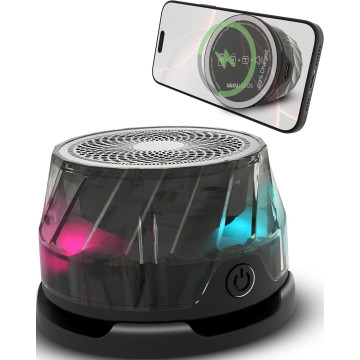 Vaku Luxos® 4-in-1 Magnetic Bluetooth Speaker 15W Wireless Charger for iPhone, iwatch & Airpods RGB Light 7 Hours Listening Time TWS Pairing Portable Phone Stand