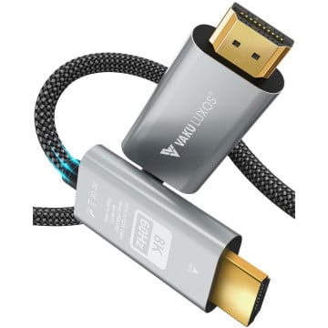 Vaku Luxos® SYNC FURY Gold Plated Nylon Braided HDMI to HDMI Cable 8K@60Hz Resolution Compatible with MacBook, iPad, Laptop, Chromebook, TV and Monitor