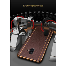 Vaku ® Samsung Galaxy A6 Vertical Leather Stitched Gold Electroplated Soft TPU Back Cover