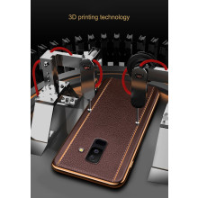 Vaku ® Samsung Galaxy A6 Plus Vertical Leather Stitched Gold Electroplated Soft TPU Back Cover