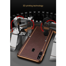 Vaku ® Samsung Galaxy M30 Vertical Leather Stitched Gold Electroplated Soft TPU Back Cover