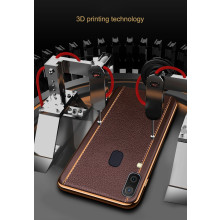 Vaku ® Samsung Galaxy A20 / A30 Vertical Leather Stitched Gold Electroplated Soft TPU Back Cover