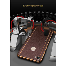 Vaku ® Vivo V7 Plus Vertical Leather Stitched Gold Electroplated Soft TPU Back Cover