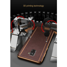 Vaku ® Samsung Galaxy A8 Plus Vertical Leather Stitched Gold Electroplated Soft TPU Back Cover