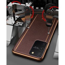 Vaku ® Samsung Galaxy S10 Lite Vertical  Leather Stitched Gold Electroplated Soft TPU Back Cover