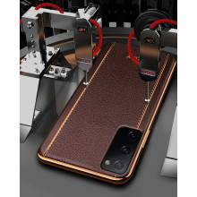 Vaku ® Samsung Galaxy S20 Vertical Leather Stitched Gold Electroplated Soft TPU Back Cover