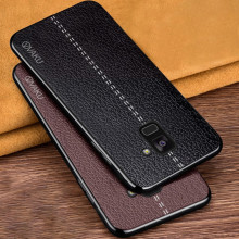 Vaku ® Samsung Galaxy A8 Plus Lexza Series Double Stitch Leather Shell with Metallic Camera Protection Back Cover