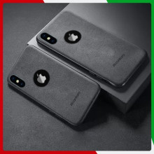 VAKU ® For Apple iPhone X / XS Alcantara Super Suede Logo Cut Leather Cover