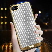 VAKU ® Apple iPhone SE 2020 Carbon Fibre with Golden Electroplated layering Hard PC Back Cover