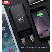 XO ® Wire-less Charging  ABS Body With Digital Display High Power 10,000 mAh Dual-USB Output -Jet Black