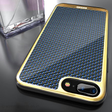 VAKU ® Apple iPhone 7 Plus Colored Carbon Fiber with Golden Electroplated layering hard PC Back Cover