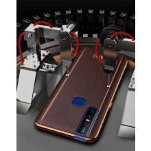 Vaku ® Vivo V15 Vertical Leather Stitched Gold Electroplated Soft TPU Back Cover
