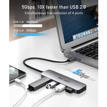 Eller Sante ® 4-in-1 Type-C Hub Adapter to 4 USB 3.0 Ports, Thunderbolt 3 to Multiport USB 3.0 Hub Adapter for MacBook Pro/Air 2020/2019, iPad Pro, Dell, Chromebook