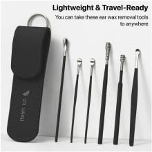 Dr Vaku ® Reusable EarWax Removal Cleaning Tool Kit (Set of 7) Stainless Steel With Storage Case Ear Pick Scoop Curette Cleaner And Spring Buds Safe Easy & Hygienic