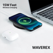 Vaku ® 15W Wireless Charger Waverex Series Fast Charging pad PD & Qi-Certified with Type C Cable