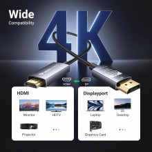 Vaku Luxos ® HOLOLINK DisplayPort to HDMI Cable 2M | Stunning 4K@60Hz | Tough Nylon Braided