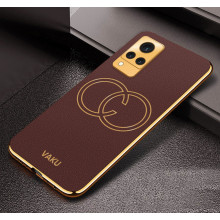 Vaku ® Vivo V21 5G Skylar Leather Finish Gold Electroplated Soft TPU Back Cover